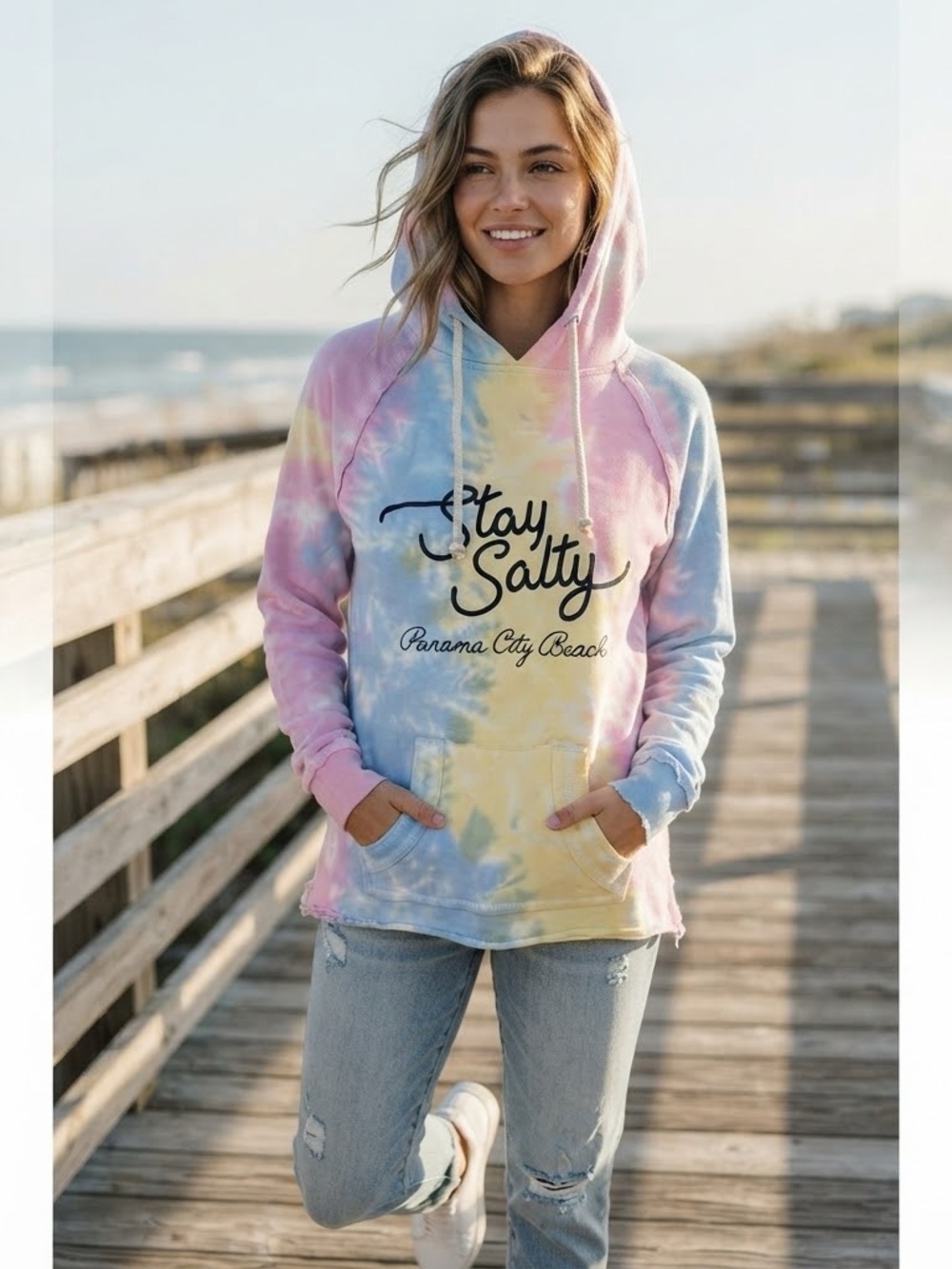 Tie-Dye Cotton blend Hoodie Sweatshirt - sz L- Panama City